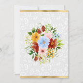 赤、黄、青の花の金ゴールド結婚 招待状 (裏面)