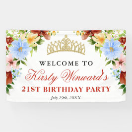 赤、黄、青の花ウェルカム誕生日 横断幕