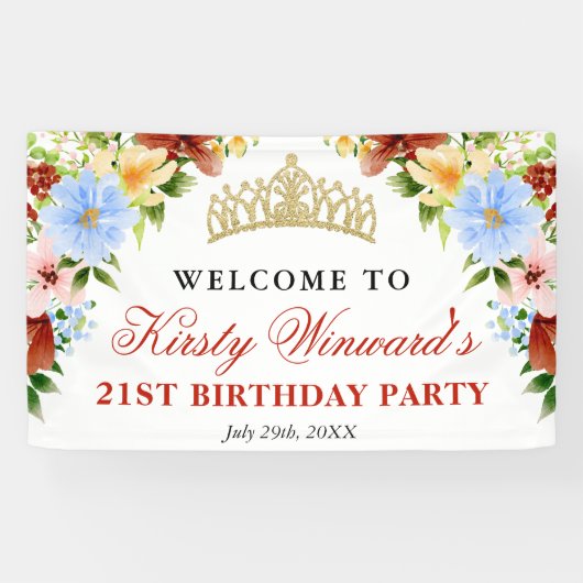 赤、黄、青の花ウェルカム誕生日 横断幕 (横)