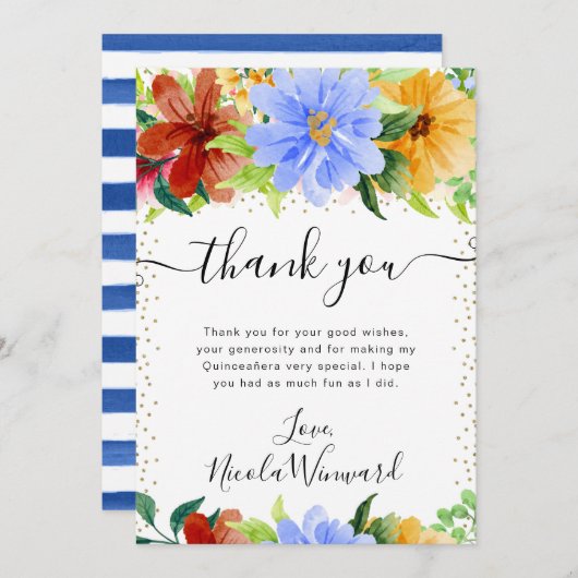 赤・黄・青の花キンセアニェラ サンキューカード (正面/裏面)
