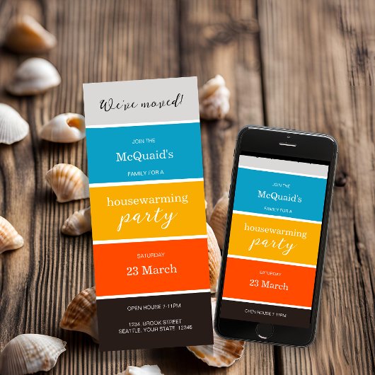 赤 黄 青 新居祝いパーティー招待状 招待状