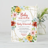 赤 黄 青 花 フレーム ベビーシャワー 招待状 (スタンド正面)