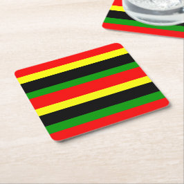 赤、黄、黒、緑の各ストライプ色 スクエアペーパーコースター