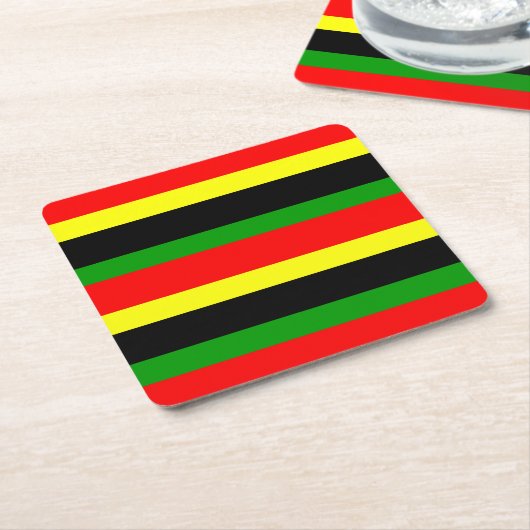 赤、黄、黒、緑の各ストライプ色 スクエアペーパーコースター (アングル)