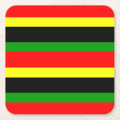 赤、黄、黒、緑の各ストライプ色 スクエアペーパーコースター (正面)