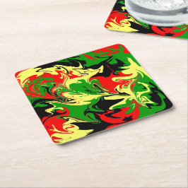 赤、黄、黒、緑の渦巻き スクエアペーパーコースター