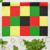 赤、黄、黒、緑市松模様に キッチンタオル (折り畳み)