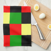 赤、黄、黒、緑市松模様に キッチンタオル (四つ折り)