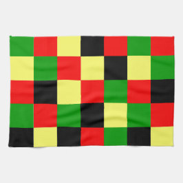 赤、黄、黒、緑市松模様に キッチンタオル