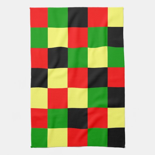赤、黄、黒、緑市松模様に キッチンタオル (縦)