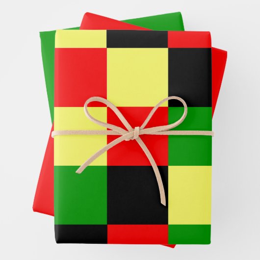 赤、黄、黒、緑市松模様に ラッピングペーパーシート (インサイチュ)