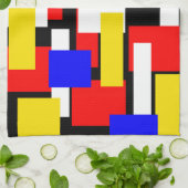 赤、黄、黒、青のジオメトリブロック キッチンタオル (折り畳み)