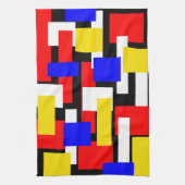 赤、黄、黒、青のジオメトリブロック キッチンタオル (縦)