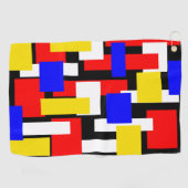 赤、黄、黒、青のジオメトリブロック ゴルフタオル (横)