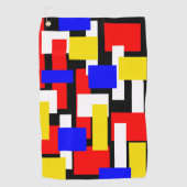 赤、黄、黒、青のジオメトリブロック ゴルフタオル (正面)