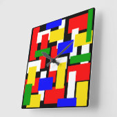 赤、黄、黒、青、緑のブロック スクエア壁時計 (傾斜)