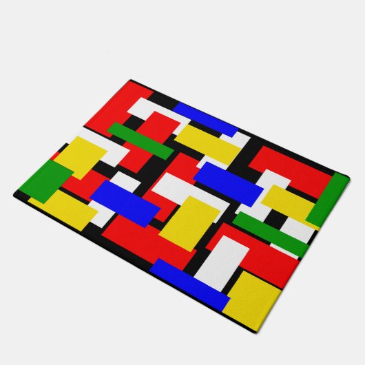 赤、黄、黒、青、緑のブロック ドアマット (アングル)
