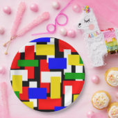 赤、黄、黒、青、緑のブロック ペーパープレート (パーティー)