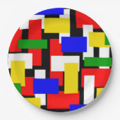赤、黄、黒、青、緑のブロック ペーパープレート (正面)
