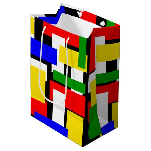赤、黄、黒、青、緑のブロック ミディアムペーパーバッグ (正面アングル)