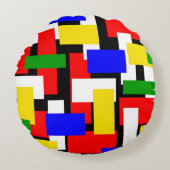 赤、黄、黒、青、緑のブロック ラウンドクッション (正面)