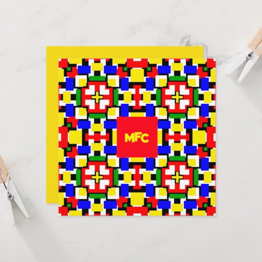 赤、黄、黒、青、緑の幾何学模様 (正面/裏面インサイチュ)