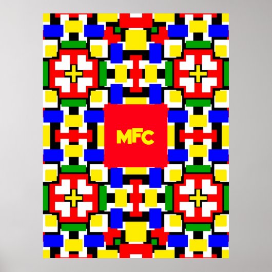 赤、黄、黒、青、緑の幾何学模様 ポスター (正面)