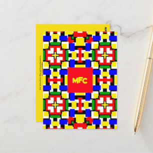 赤、黄、黒、青、緑の幾何学模様 ポストカード