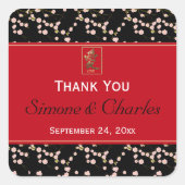 赤、黒いさくらんぼ花の結婚式の引き出物シール スクエアシール (正面)