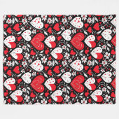 赤、黒と白のハートと花ロマンチック フリースブランケット (正面(横))