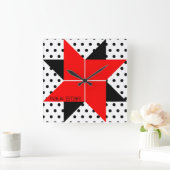 赤/黒のスターキ淡い色のルトブロック スクエア壁時計 (ホーム)