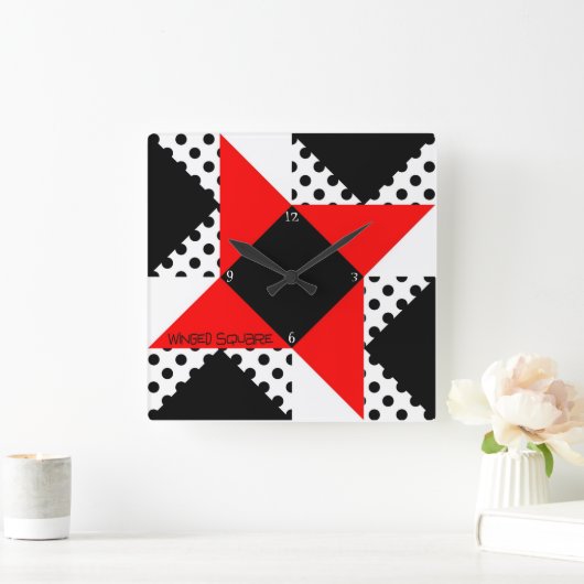 赤/黒の翼の付いた正方形の壁の時計 スクエア壁時計 (ホーム)
