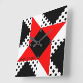 赤/黒の翼の付いた正方形の壁の時計 スクエア壁時計 (傾斜)