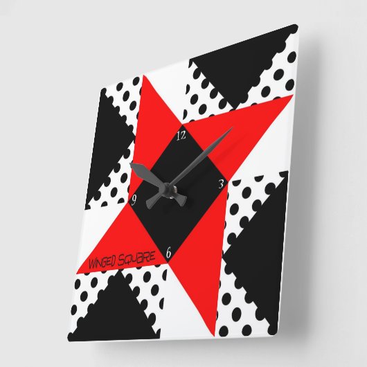 赤/黒の翼の付いた正方形の壁の時計 スクエア壁時計 (傾斜)