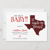 赤/黒ストライプのテキサス州撮影ベビー 案内状 (正面)