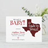 赤/黒ストライプのテキサス州撮影ベビー 案内状 (スタンド正面)