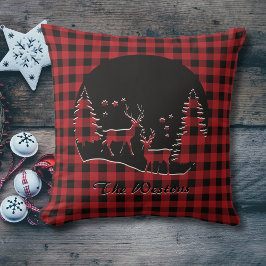 赤 – 黒バッファロープレイドシルエットフォレスト クッション