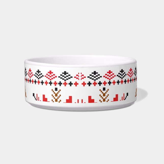 赤&黒刺繍のプリントペット ボウル (正面)