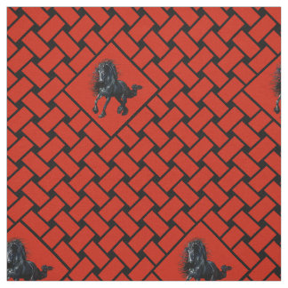 赤/黒織り、ダイヤモンド、フリシア馬5" ファブリック