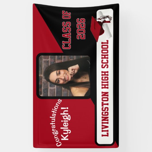 赤、黒、および白の卒業 横断幕 (縦)