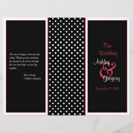 赤、黒、および白の水玉模様結婚式 プログラム (正面)