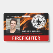 赤、黒、および白の消防士の写真ID バッジ (Front)