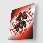 赤（黒）のハート スクエア壁時計 (傾斜)