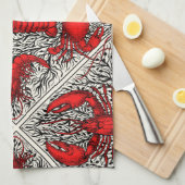 赤、黒、アイボリーの甲殻類 キッチンタオル (四つ折り)