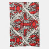 赤、黒、アイボリーの甲殻類 キッチンタオル (縦)
