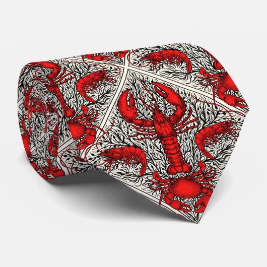 赤、黒、アイボリーの甲殻類 ネクタイ (ロール)