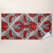 赤、黒、アイボリーの甲殻類 ビーチタオル (正面)