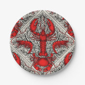 赤、黒、アイボリーの甲殻類 ペーパープレート (正面)