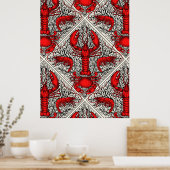 赤、黒、アイボリーの甲殻類 ポスター (キッチン)