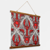赤、黒、アイボリーの甲殻類 吊り下げ型タペストリー (傾斜あり)